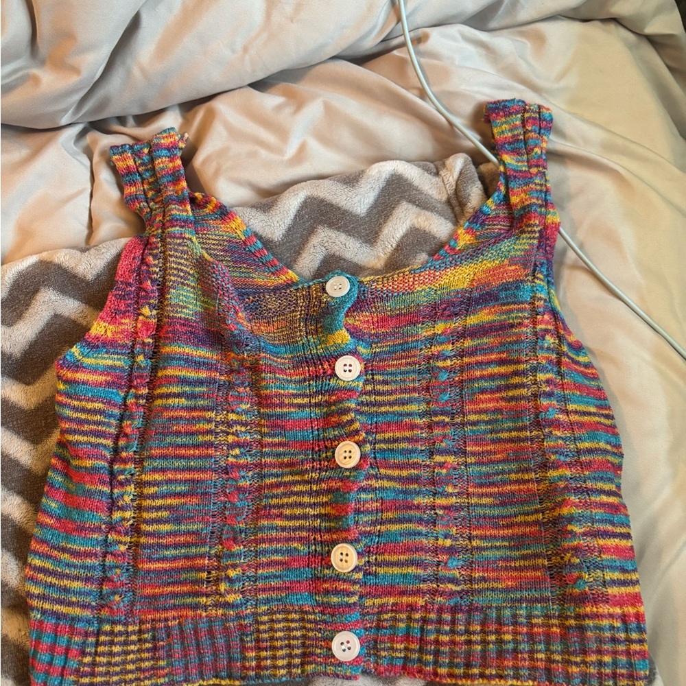 Colorful Knit Button-Up Tank Top